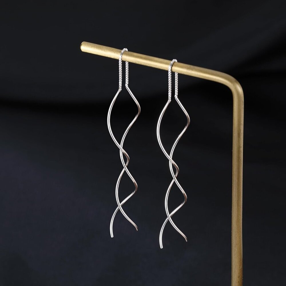 Solid 925 Sterling Silver Double Linear Curved Ta… - image 6